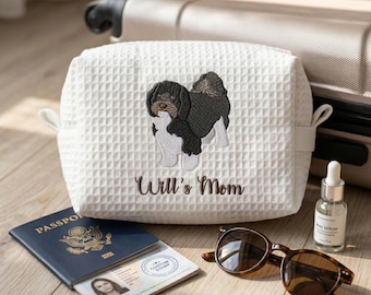 Embroidered Dog Breed Waffle Cosmetic Bag | Personalized Travel Bag for Makeup, Skincare & More