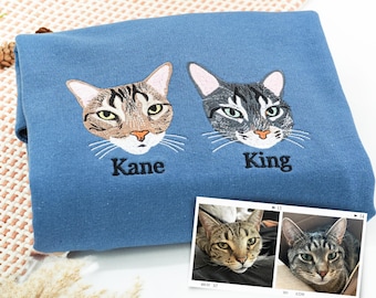 Vatertags Geschenk | Individuell gesticktes Haustier-Porträt-Sweatshirt | Benutzerdefinierte Hund Rundhals | Personalisiertes Haustier Foto Shirt | Geschenk für Papa