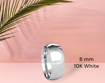 10K White Gold Low Dome Wedding Band – Minimalist Unisex Ring – Classic Gold Band for Men & Women – Comfort – Simple Handmade Wedding Ring