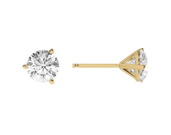 Diamond Earring Studs - 3 Prongs Martini Stud Earrings-14K Solid Gold Lab Grown Diamond Stud - FG Color VS  Clarity Diamond Earrings-Dainty