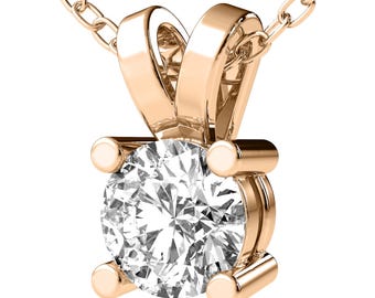 14K Gold Diamond Necklace, Diamond Solitaire Pendant, Lab Grown Diamond Necklace, Gift For Her