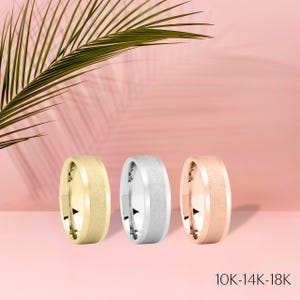 6mm Beveled Matte Yellow Gold Wedding Band • Unisex Ring in 10k, 14k, or 18k Solid Gold