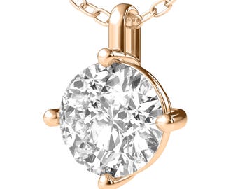 14K Gold Diamond Necklace, Diamond Solitaire Pendant, Lab Grown Diamond Necklace, Gift For Her