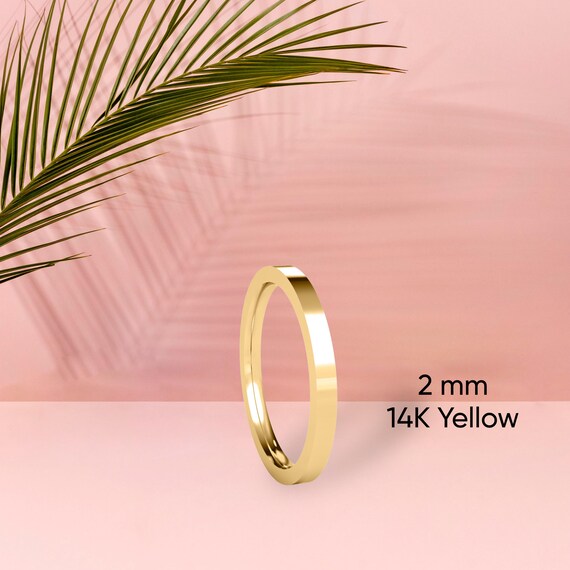 14K イエロー ゴールド フラット ウェディング バンド – ミニマリスト 
