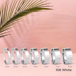 10K White Gold Flat Wedding Band – Minimalist Unisex Ring – Classic Gold Band for Men & Women – Simple Handmade Wedding Ring