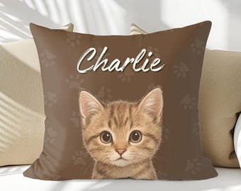 Cojín personalizado para gatos, retrato personalizado de mascota, para amantes de los gatos, cojín con nombre, recuerdo conmemorativo, regalo para amantes de los animales