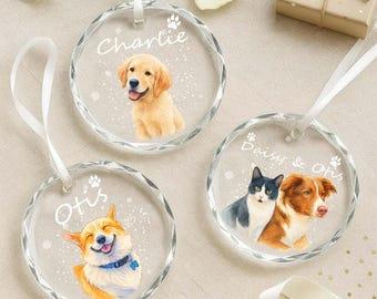 Personalized Watercolor Pet Photo Ornament, Dog Portrait Custom Memorial Keepsake Ornament
