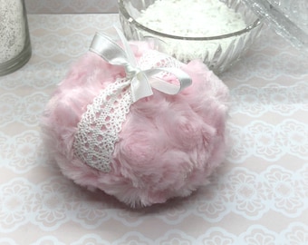 Body Powder Puff, Pink and White - to Apply Dusting Powder - Gift Box Option, 4 inch - Handmade by Bonny Bubbles