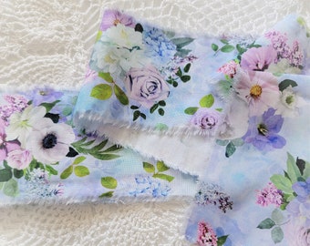 WIDE Frayed Fabric Ribbon, Shabby Hand Torn - Jewel Tone Flowers, Junk Journal Bellyband - Floral Aesthetic, (3.5 inch wide) x 42 inches L