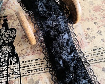 Black Lace by the yard, 2.5 inch wide - Ribbon Trim for DIY crafting, sewing, hats, costumes, journal making, holiday crafts - BB8121