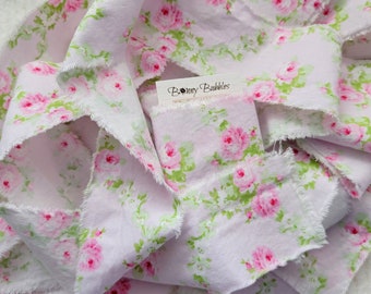 2 yards - Frayed Fabric Ribbon, Shabby Hand Torn - Pink Roses, Junk Journal Bellyband - Tattered Aesthetic, RTS