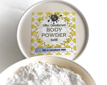 Body Powder refill, 3 oz - Pick a Scent - Talc and Cornstarch Free - Loose Powder - Eco Friendly Container - natural deodorant