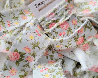 Frayed Fabric Ribbon - Shabby Hand Torn with flowers , Floral Craft Trim - Gift Wrap Ideas, 1 yard