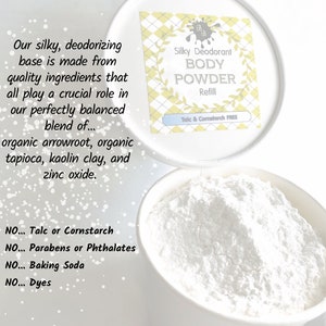 Body Powder refill, 3 oz Pick a Scent Talc and Cornstarch Free Loose Powder Eco Friendly Container natural deodorant image 3