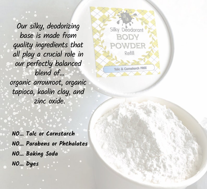 Body Powder refill, 3 oz Pick a Scent Talc and Cornstarch Free Loose Powder Eco Friendly Container natural deodorant image 3