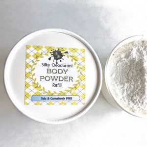 Body Powder refill, 3 oz Pick a Scent Talc and Cornstarch Free Loose Powder Eco Friendly Container natural deodorant image 4