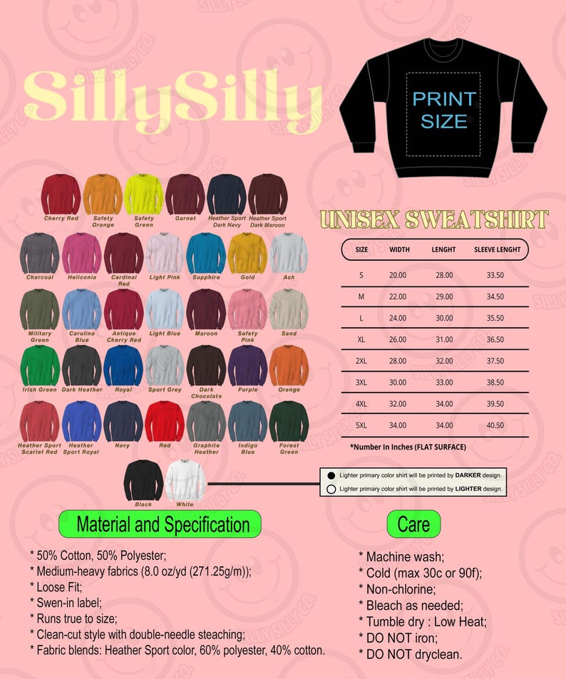 Pu&ograve; includere: Immagine di una felpa unisex disponibile in vari colori, tra cui rosso, verde e blu. L'immagine include una tabella delle taglie con misure in pollici. La felpa ha una vestibilit&agrave; ampia ed &egrave; realizzata in misto cotone e poliestere.