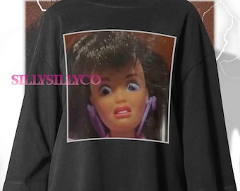 Funny Doll Face T-Shirt with Judging Expression, Meme Aesthetic Tee, WTF Look Shirt, Sarcastic Doll Humor Graphic, Unisex Gift Idea Sweater