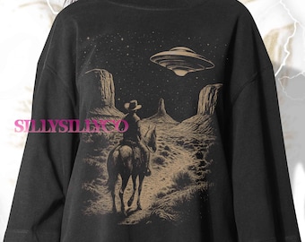 Cowboy UFO Comfort Farben T-Shirt, Retro Western Alien Shirt
