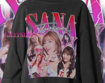 Sana Twice Vintage Style T-Shirt, Kpop 90er Jahre Retro Tee