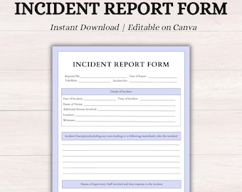 Workplace Incident Report Form | Incident Report Templates | Injury Report Sheet | Health And Safety Form | Warehouse Accident Report Sheet
