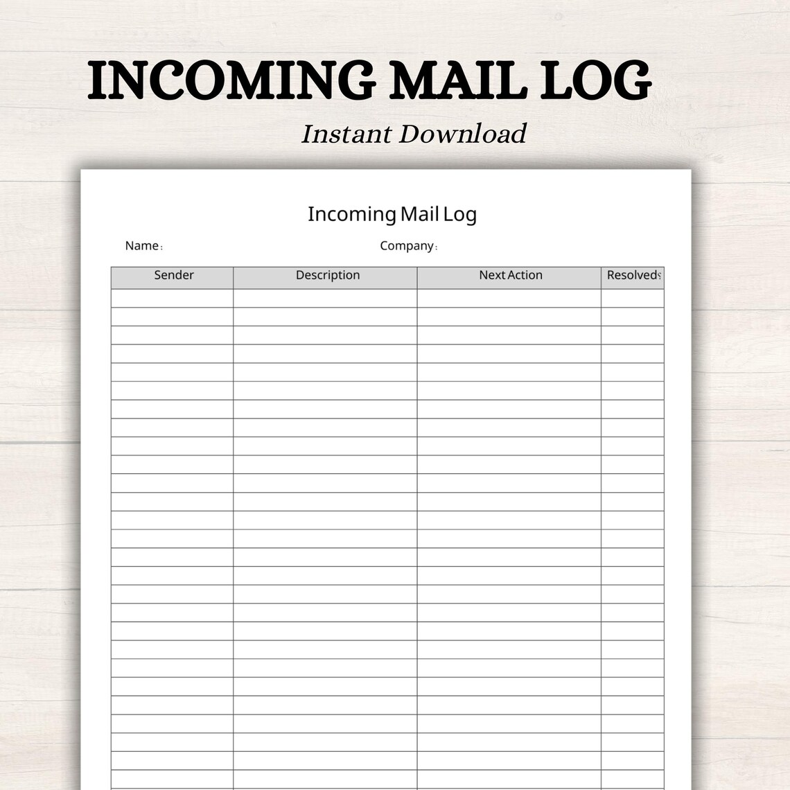 Incoming Mail Log Sheet: Printable Office Mail Tracker (PDF Instant ...