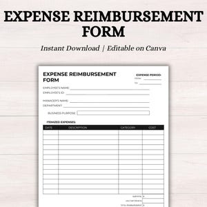 Expense Reimbursement Form | Finance and Accounting Templates | Expense Tracker | Business Form Expense Claim| Spending Repayment Report