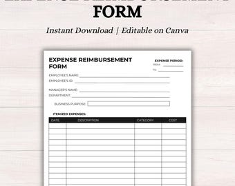 Expense Reimbursement Form | Finance and Accounting Templates | Expense Tracker | Business Form Expense Claim| Spending Repayment Report