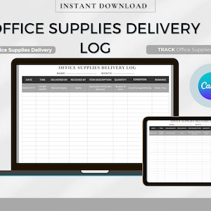 Office Supplies Delivery Log | Printable Tracker | Editable Supply Log Template