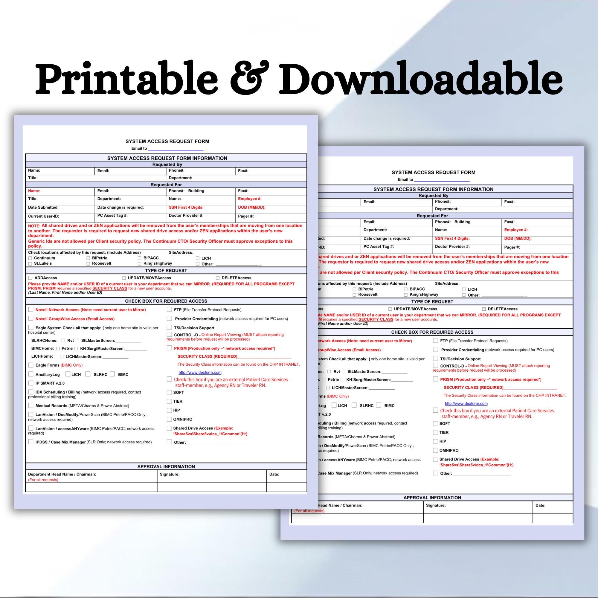 Editable System Access Request Form: Employee Onboarding Template ...