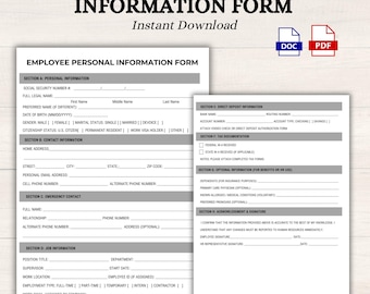 Editable Employee Information Form: HR Onboarding Template (Printable PDF)