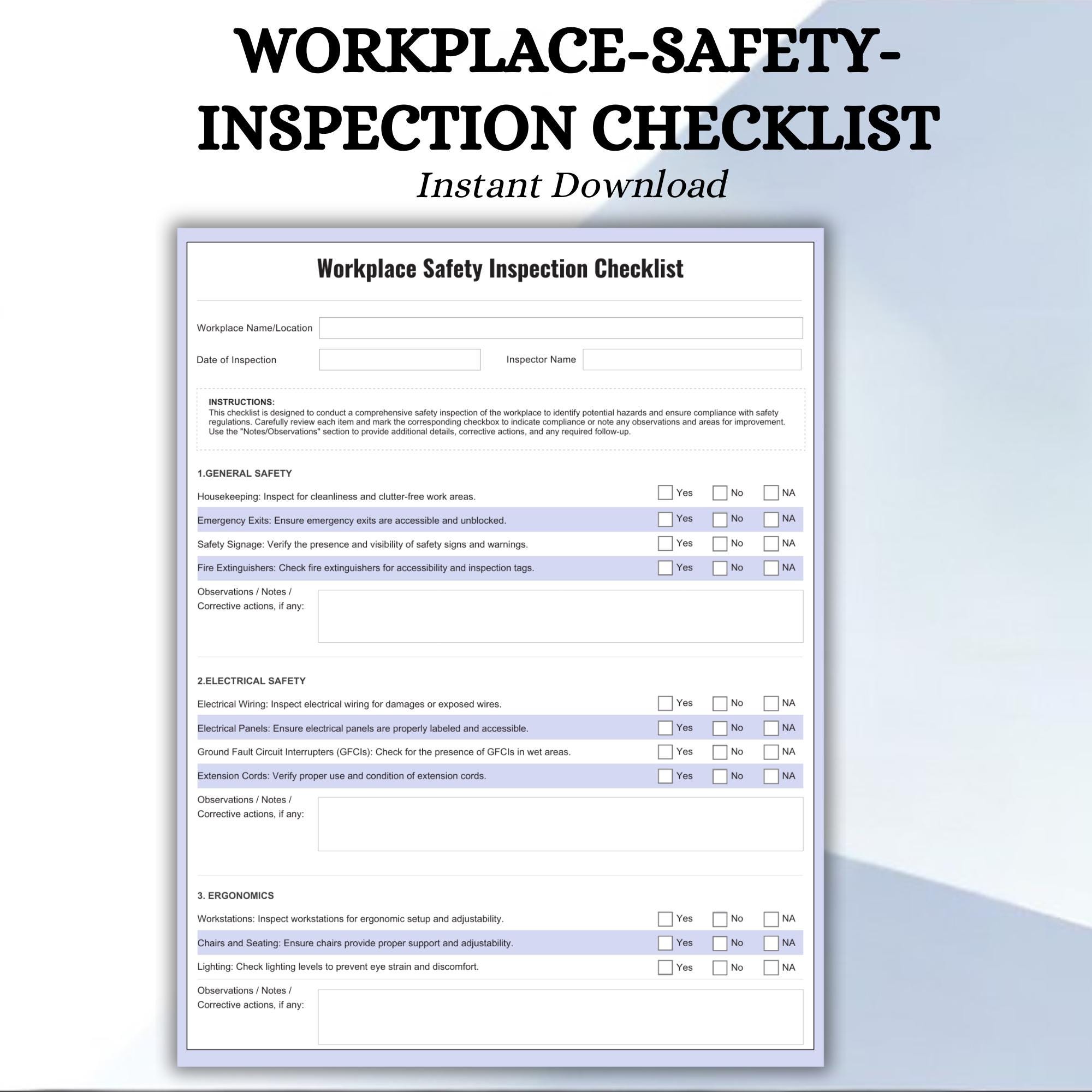 OSHA Workplace Safety Inspection Checklist Template (printable PDF ...
