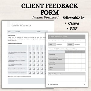 Editable Client Feedback Form Template – Printable PDF Digital Download