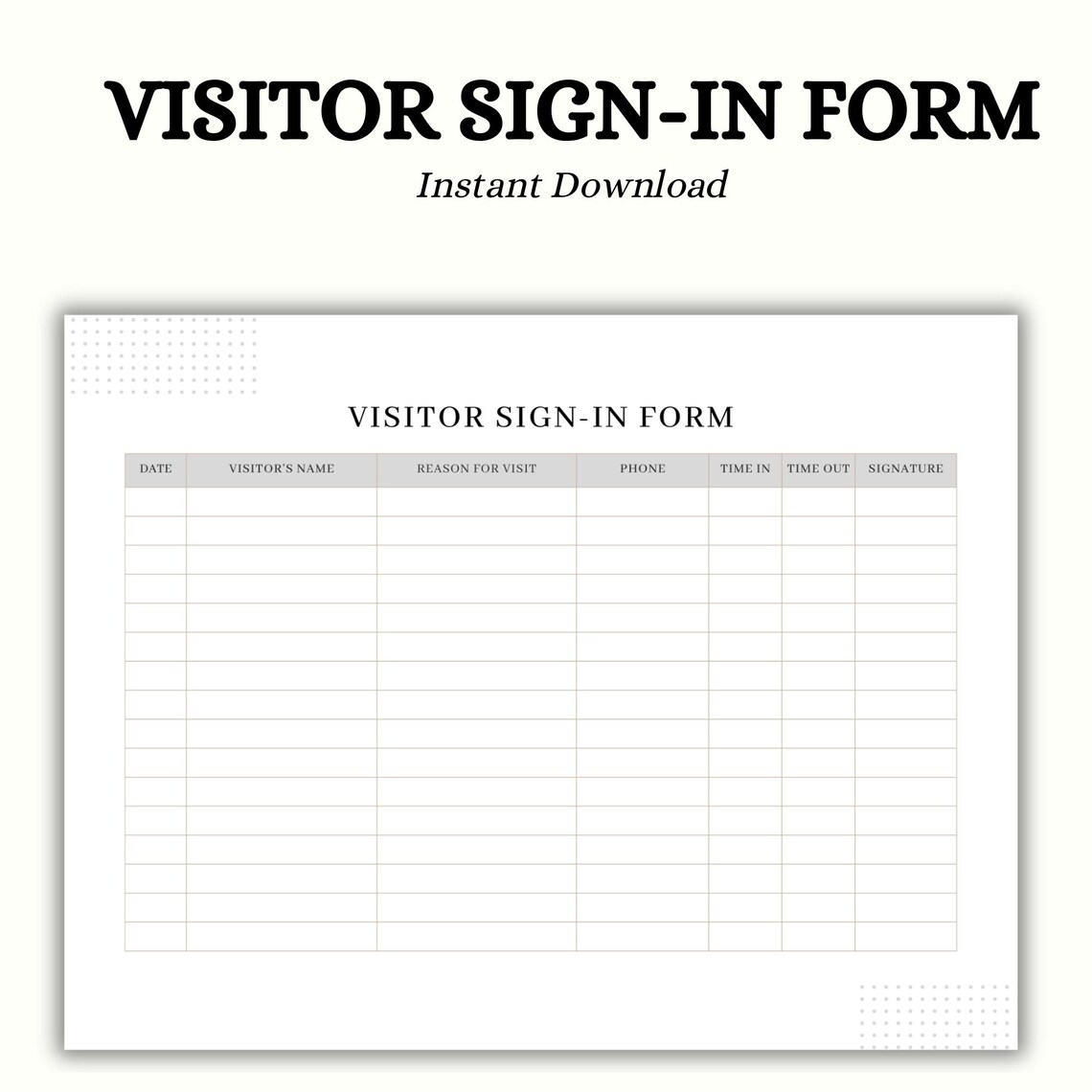 Customizable Visitor Sign-in Form Template: Business Event Guest Log ...