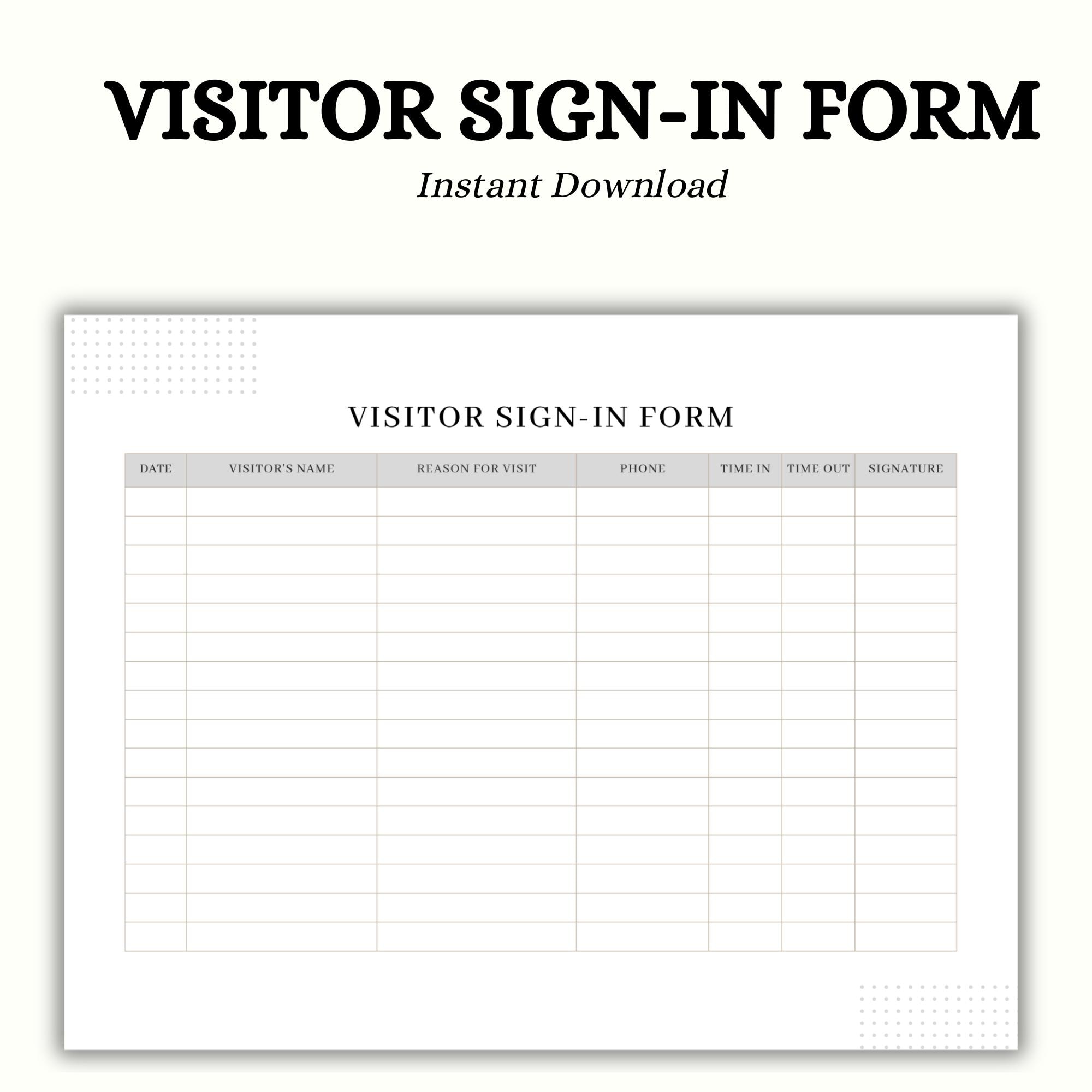 Customizable Visitor Sign-in Form Template: Business Event Guest Log ...