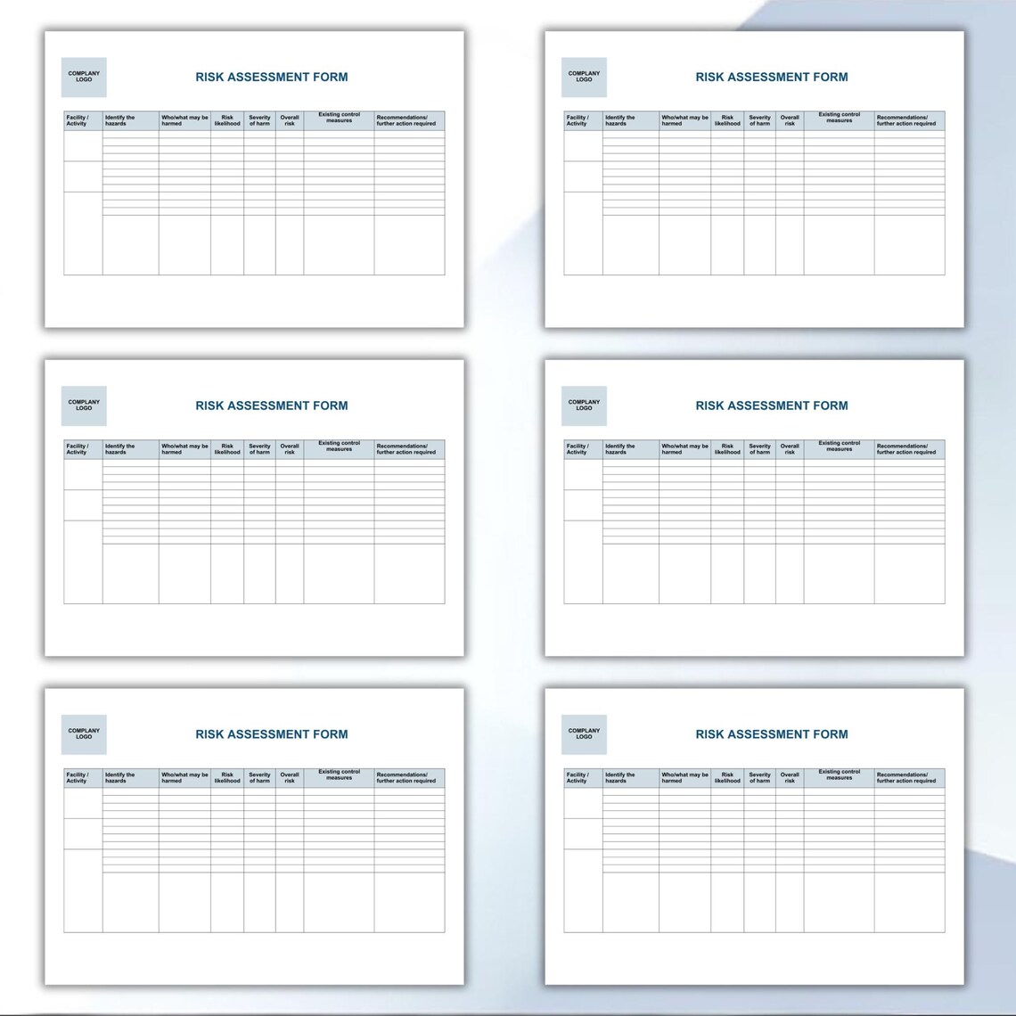 Editable Risk Assessment Form Template | Workplace Safety | Hazard ...
