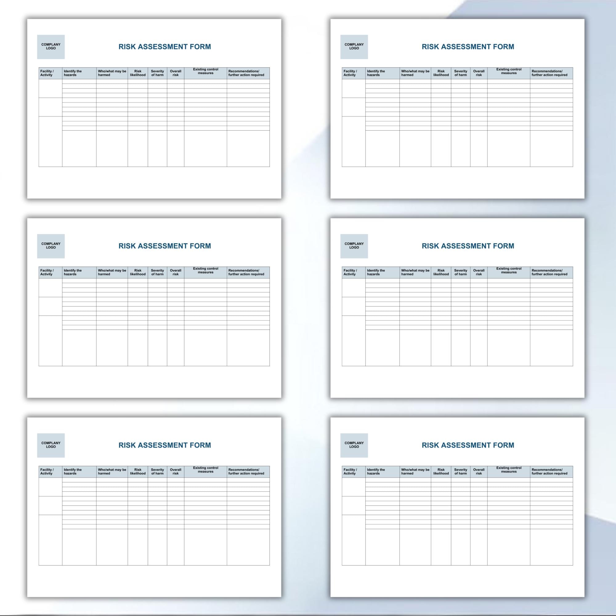Editable Risk Assessment Form Template | Workplace Safety | Hazard ...