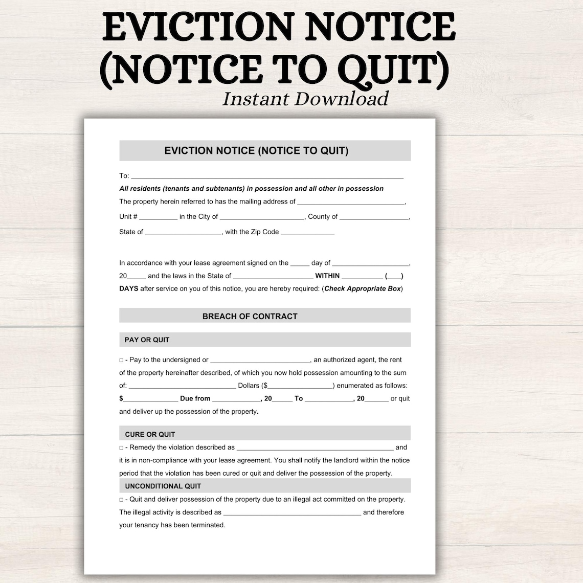 Eviction Notice Template: Editable Legal Form (printable PDF & DOCX) - Etsy
