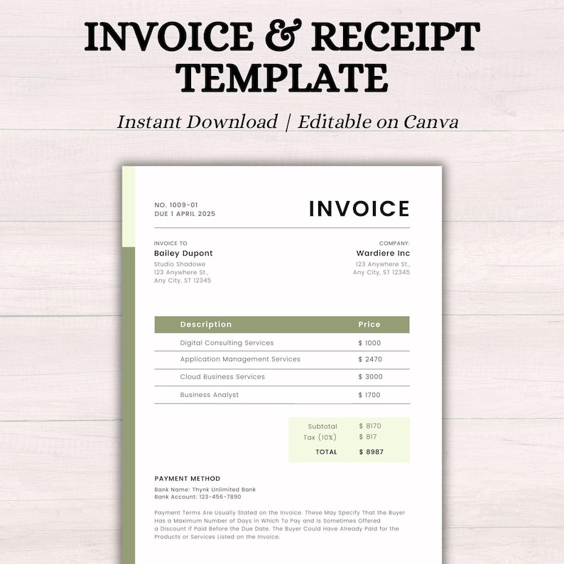 Well Design Invoice Invoice & Receipt Template | Accounting Templates | Custom Receipt ...