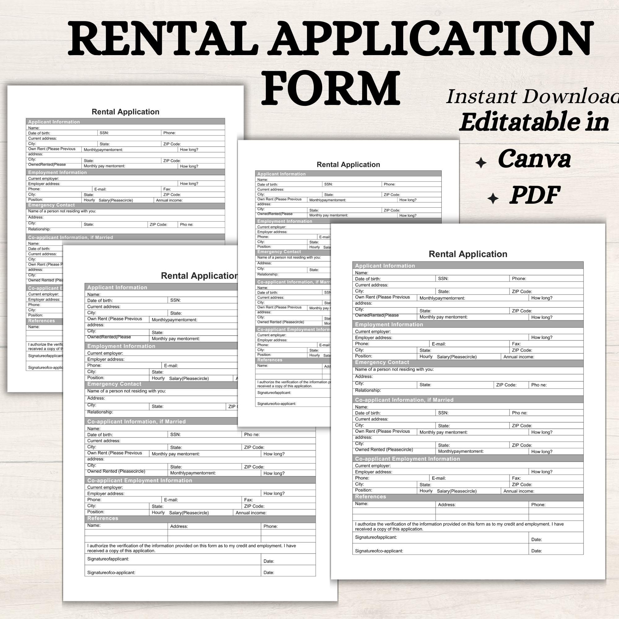 Editable Rental Application Form | Tenant Screening Template | Landlord ...