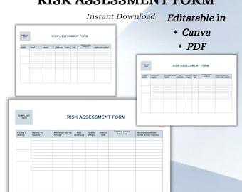 Editable Risk Assessment Form Template | Workplace Safety | Hazard Evaluation | Printable PDF