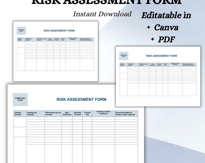 Editable Risk Assessment Form Template | Workplace Safety | Hazard ...