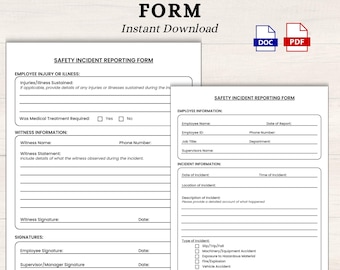 Workplace Incident Report Template: Safety & Injury Form (Digital Download)
