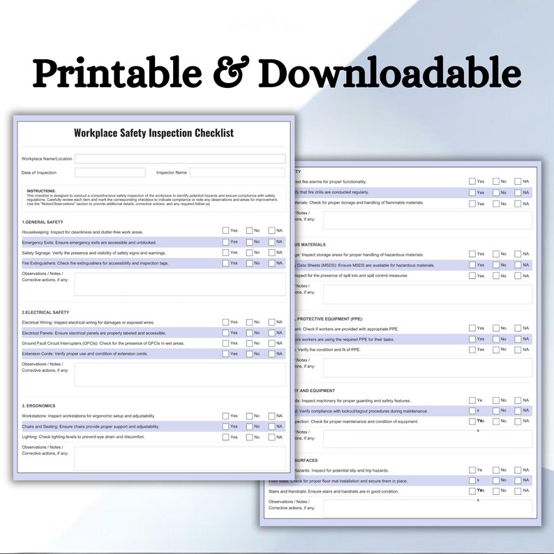 OSHA Workplace Safety Inspection Checklist Template (printable PDF ...