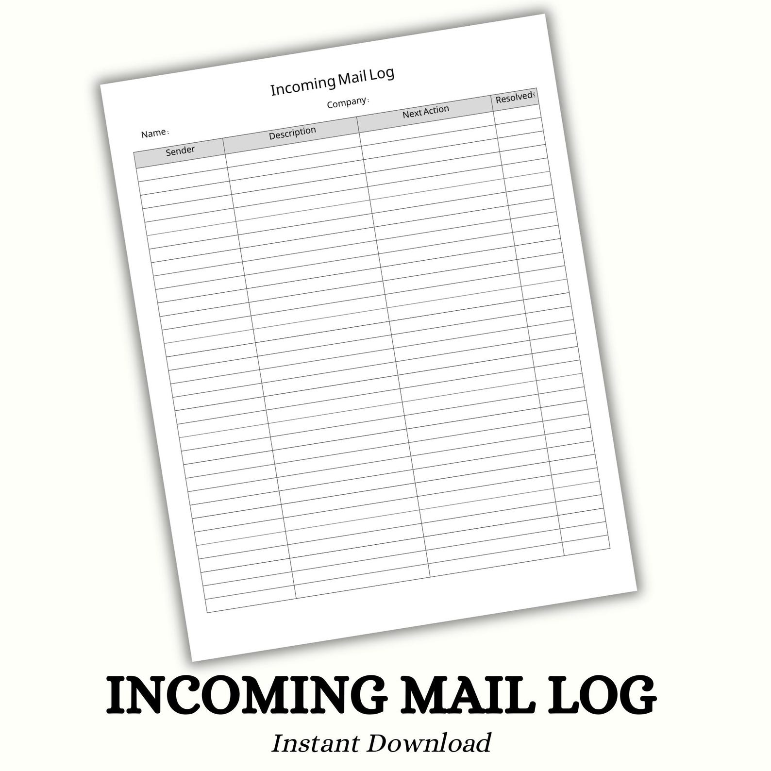 Incoming Mail Log Sheet: Printable Office Mail Tracker (PDF Instant ...