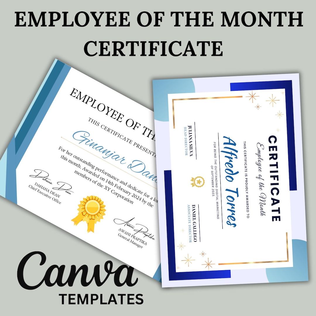 Employee of the Month Certificate | Printable Award Template | Editable ...