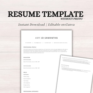 Modelo de currículo profissional sem foto e carta de apresentação | Design moderno e amigável para ATS | Modelo de currículo | CV | Download digital