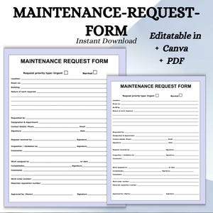 Modèle de formulaire de demande d'entretien modifiable, formulaire de demande de locataire imprimable, journal d'entretien du propriétaire, modèle de gestion immobilière