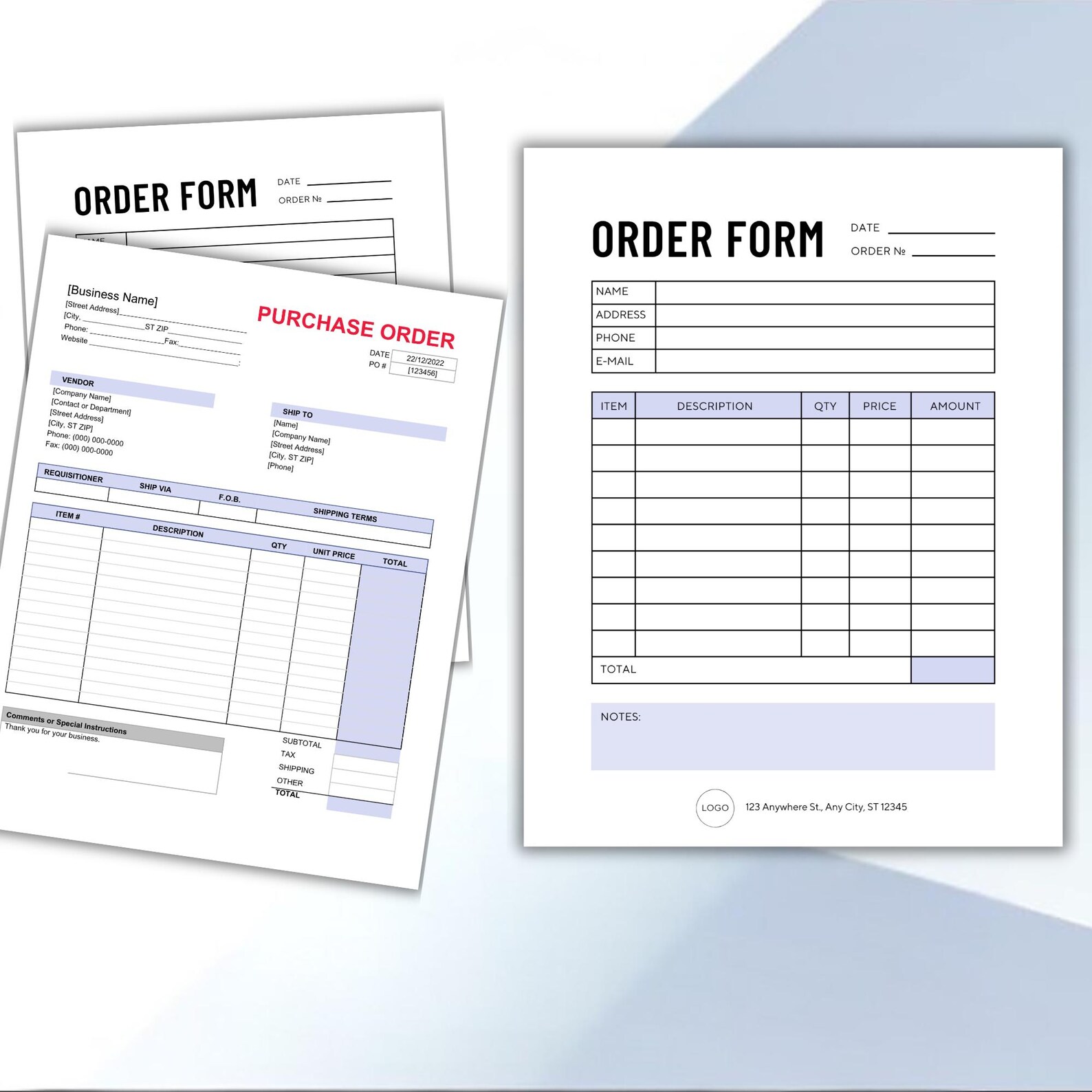 Editable Purchase Order Form Template: Customizable Business Tool (a4 ...