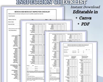Move-In & Move-Out Inspection Checklist | Printable Rental Property Form | Tenant and Landlord Checklist
